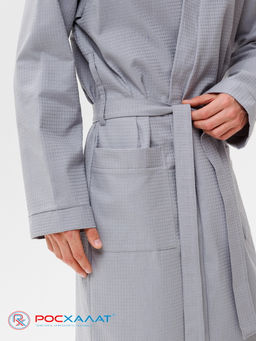 Мужской вафельный халат с планкой серый В-03 (20) - Росхалат фото 5