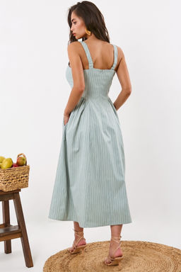 Сарафан хлопковый в полоску светло-зеленый