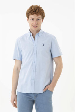 Мужская голубая рубашка с коротким рукавом