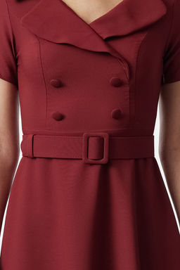 Bordo Duz Dokuma Elbise TWOSS22EL1185