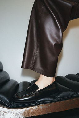 LEATHER LOAFERS WITH SQUARE TOE - Zara фото 6