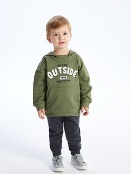 Bask?l? Uzun Kollu Erkek Bebek Hoodie ve E?ofman Alt? 2li Tak?m - Waikiki фото 2