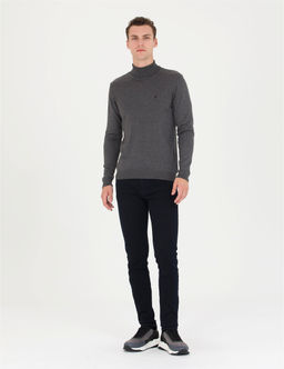 Gri Melanj Slim Fit Bal_k__ Yaka Basic Triko Kazak - Pierre cardin фото 4