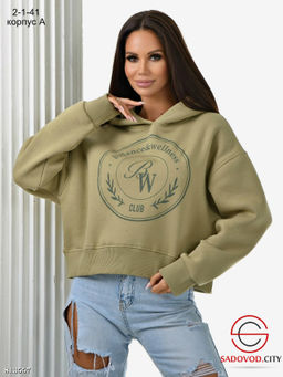 Укороченное тёплое худи на флисе с принтом и капюшоном - Bruno фото 2