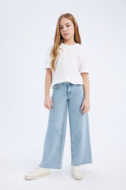 K?z Cocuk Wide Leg Genis Bol Paca Jean Pantolon