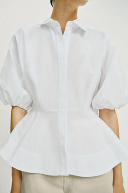 CAMISA PEPLUM MANGA ABULLONADA / Blanco - Zara фото 3