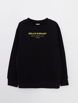 Bisiklet Yaka Bask?l? Uzun Kollu Erkek ?ocuk Sweatshirt