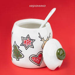 Сахарница новогодняя Доляна Sweet Treats, 270 мл, 8.1×10.6 см, керамика, белая