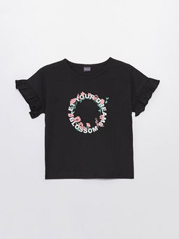 Bisiklet Yaka Bask?l? K?sa Kollu K?z ?ocuk Ti??rt