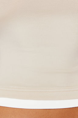 TRENDYOLMILLA Siyah Viskoz/Yumusak Kumasl? Renk Bloklu Vucuda Oturan Esnek Orme T-Shirt TWOSS24TS00063  фото 20