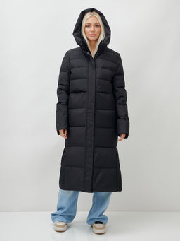 Пальто утепленное стеганное зимнее с капюшоном женское черного цвета 9620Ch - Mtforce фото 5