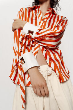 CAMISA RAYAS LAZOS / blanco-naranja
