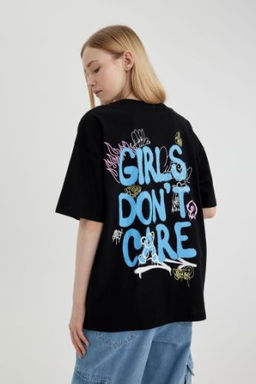 Coool Oversize Genis Kal?p Bisiklet Yaka S?rt Bask?l? K?sa Kollu Tisort