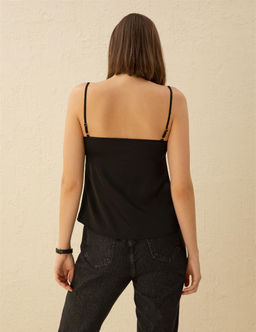 Siyah Saten Regular Fit Bluz - Pierre cardin фото 5