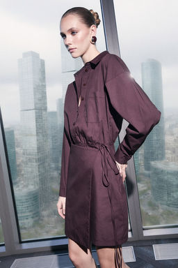 Limited Edition Kahverengi Mini Etek Detayl? Dokuma Elbise TWOSS26EL00070