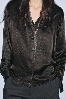 ZW COLLECTION SILK PYJAMA SHIRT - Zara фото 7