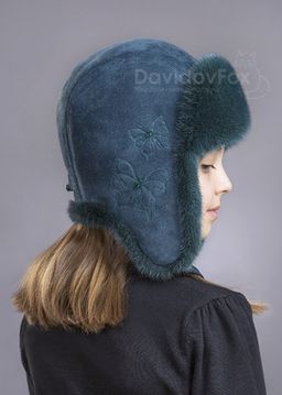 шапка Ушанка детская норка изумруд - Davidovfox фото 3