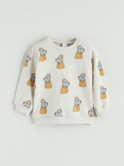 Bask?l? Erkek Bebek Sweatshirt ve Pantolon