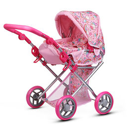 Коляска для кукол, металлическая, складная, с сумкой-переноской, корзиной и складным козырьком