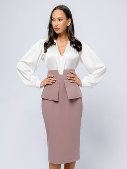 УЦЕНКА. Юбка светло-коричневая длины миди с баской