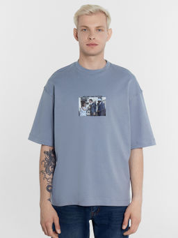 Футболка мужская сизо-синяя mark formelle x мосфильм сизый +печать 111885  фото 2