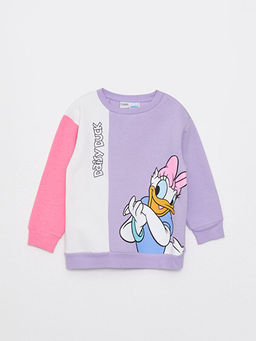 Bisiklet Yaka Daisy Duck Bask?l? Uzun Kollu K?z ?ocuk Sweatshirt