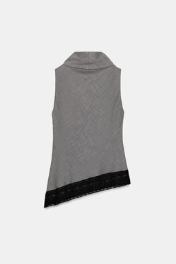 ASYMMETRIC HOUNDSTOOTH HEM LACE TOP - Zara фото 8