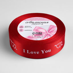 Лента атласная «I Love You», 25 мм, 23±1 м, красная №026