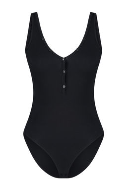 Siyah Fitted/Vucuda Oturan V Yaka Fitilli Esnek C?tc?tl? Orme Body TWOSS24BD00032