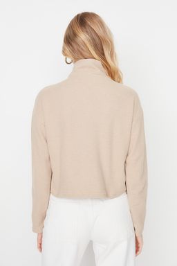 Bej Selanik/Triko Gorunumlu Fermuarl? Yaka Regular/Normal Kal?p Orme Sweatshirt TWOAW22SW0732