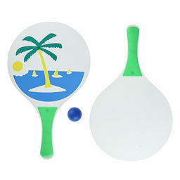 Ракетка для пляжного тенниса 38х23см, набор 2 штуки МДФ/пластик + мяч пластмассовый д4см, цвета микс, в сетке (Китай)