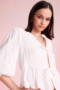 Regular Fit V Yaka Modal Onden Baglamal? Uzun Kollu Bluz - Defacto фото 2