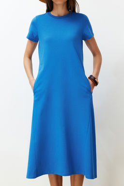 TRENDYOLMILLA Siyah Cepli Premium Bisiklet Yaka A-Line Orme Midi Elbise TWOSS24EL00169  фото 30