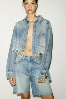 TRF MID-WAIST BELT LOOP DENIM BERMUDA SHORTS - Zara фото 3