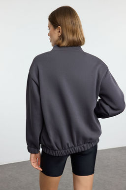 Antrasit Fermuarl? Oversize/Genis Kal?p Kal?n Ici Polarl? Orme Sweatshirt TWOAW25SW00122