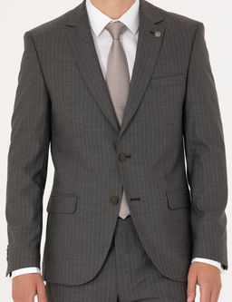 Kahverengi _izgili Ex.Slim Fit Tak_m Elbise