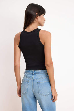 Wardrobe Essentials-Siyah Fitted/Vucuda Oturan Kal?n Ask?l? Esnek Orme Atlet TWOSS26AL00029