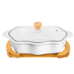 Блюдо д/запекания и сервировки 1,5 л 32*20*14 см "Снежинки" ажур, со стекл крышкой на дер подставке