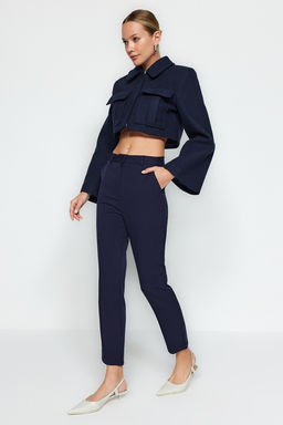 Lacivert Basic Cigarette Dar Paca Dokuma Kumas Pantolon TWOSS19ST0038