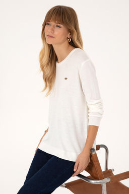 Kad_n Ekru Bisiklet Yaka Basic Kazak - U.s. polo assn фото 3