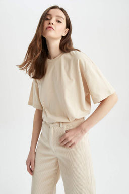 Oversize Fit Bisiklet Yaka Basic K?sa Kollu Tisort - Defacto фото 2