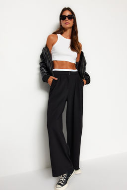 Siyah Wide Leg Boxer Kemer Detayl_ _rme Pantolon TWOAW24PL00360 - Trendyolmilla фото 3