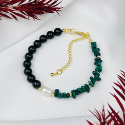 Браслет из черного Турмалина "Шерл",Малахита и Жемчуга 18 см +