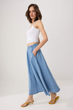 Mavi Volanl? Maxi Denim Etek TWOSS26ET00202 - Trendyolmilla фото 2