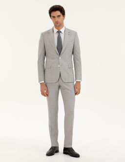 A__k Gri Slim Fit Kareli Tak_m Elbise