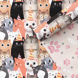 Цена за 10 шт. Бумага упаковочная глянцевая двухсторонняя «Котики», 50 х 70 см