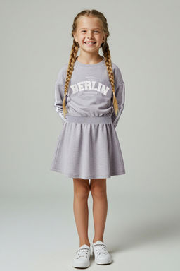 Gri Slogan Bask?l? Bisiklet Yaka A-line K?z Cocuk Orme Elbise TKDAW26EL00009