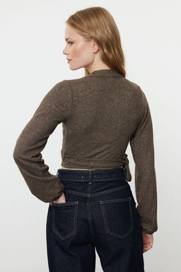 Trendyolmilla Kahverengi Yumos Baglama Detayl? Uzun Kollu Orme Bluz TWOAW25BZ00020  фото 12