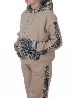008 BEIGE/LEOPARD Костюм спортивный зимний женский (95% хлопок, 5% полиэстер)