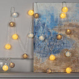 Гирлянда Нить 5 м с насадками Клубки небесные, IP20, прозрачная нить, 20 LED, свечение тёплое белое, 220 В